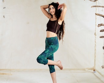 Tie Dye Leggings, Green Leggings, Yoga Pants, Hippie Yoga, Boho Leggings, Yoga Chic, Pants 7/8, Women Leggings, Activewear, Unique Leggings