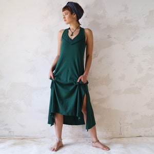 Emerald Green Dress, Sleevless Boho Dress, Loose Dress, Midi Dress, Boho Fashion, Summer Dress, Ethnic Clothing, Cotton Dress, Pocket Dress image 1