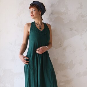 Emerald Green Dress, Sleevless Boho Dress, Loose Dress, Midi Dress, Boho Fashion, Summer Dress, Ethnic Clothing, Cotton Dress, Pocket Dress image 3