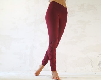 Boho Leggings, Maroon Leggings, Festival Clothing, Yoga Leggings, Fitness Tights, Women Leggings, Boho Clothing, Cotton Leggings, Yoga Pants