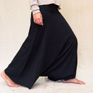 Black oversized natural cotton harem pants extreme low crotch skirt pants comfortable and cozy cotton fabric pants for dance and movement image 7