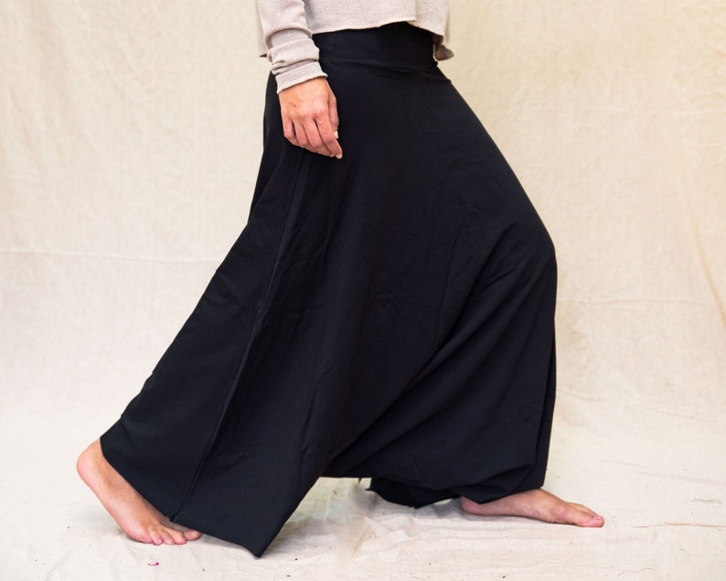 Black oversized natural cotton harem pants extreme low crotch skirt pants comfortable and cozy cotton fabric pants for dance and movement image 7