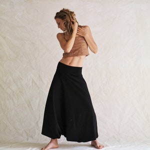 Black oversized natural cotton harem pants extreme low crotch skirt pants comfortable and cozy cotton fabric pants for dance and movement image 1