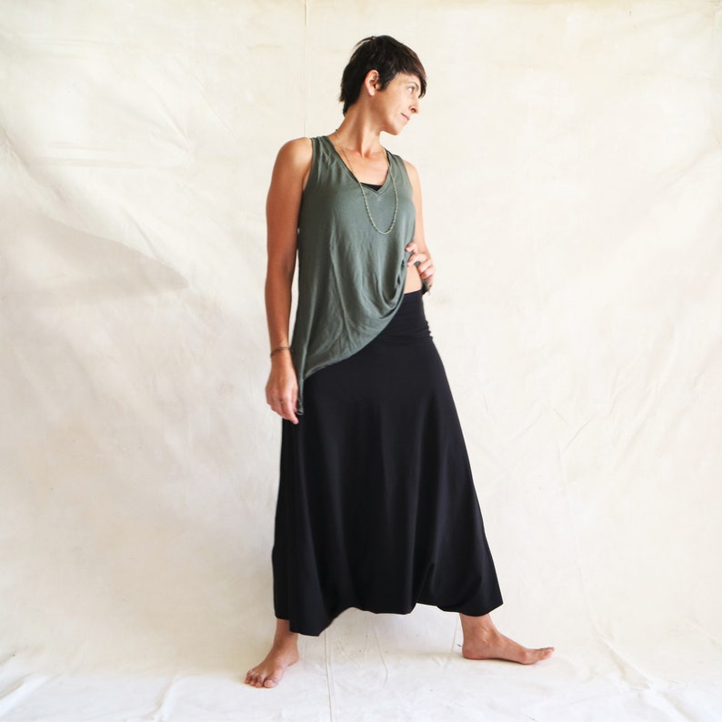 Black oversized natural cotton harem pants extreme low crotch skirt pants comfortable and cozy cotton fabric pants for dance and movement image 6