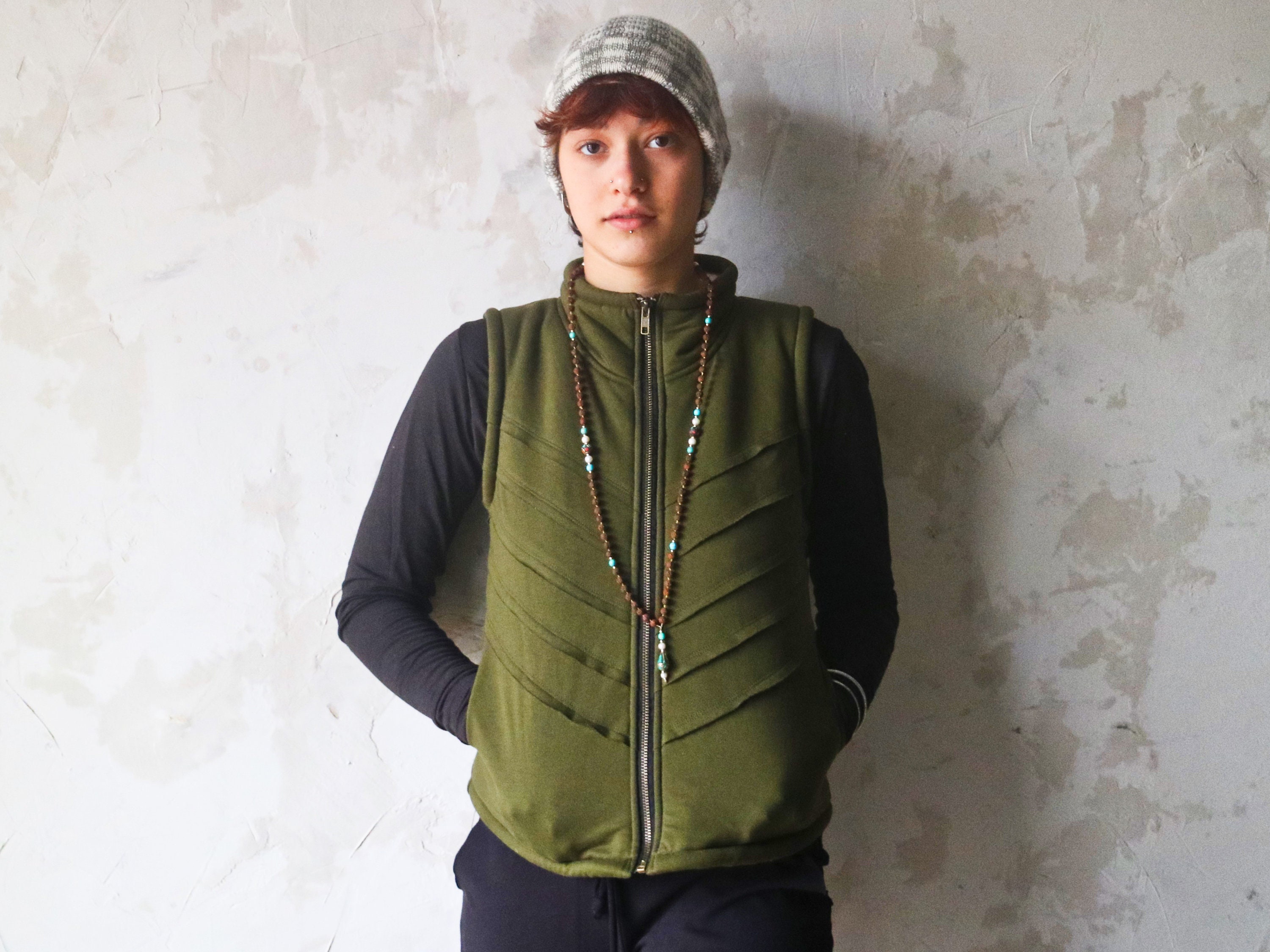 Olive Green Vest Waistcoat Vest Winter 