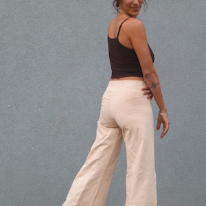 Pantaloni yoga, pantaloni Boho, pantaloni a gamba larga, pantaloni di cotone, pantaloni hippie, abbigliamento Boho, abbigliamento festival, pantaloni beige, pantaloni fitness, abbigliamento yoga immagine 5