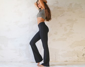 Black Yoga Pants, Festival Clothing, High Waisted Pants, Cotton Pants, Boho Clothing, Flare Pants, Yoga Wear, Wide Leg Pants, Hippie Pants