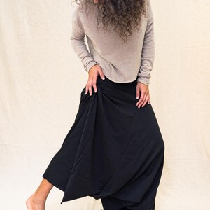 Black oversized natural cotton harem pants extreme low crotch skirt pants comfortable and cozy cotton fabric pants for dance and movement image 9