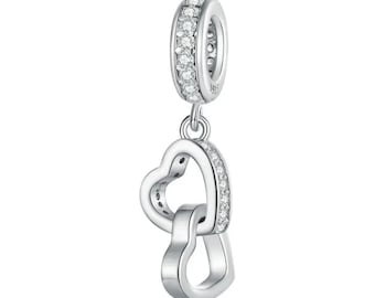 Herz Charm 2er Herzen | 925er Sterling Silber| Anhänger | Premium Qualität| Geschenkidee | Charm