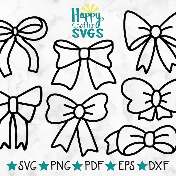 Bows SVGs, 7 Shapes Included, Ribbons Cut File, Bow Outlines, Scrapbooking SVG, Planner SVGs, Girly SVGS, Pretty Page Cut File, Hair Bow SVG