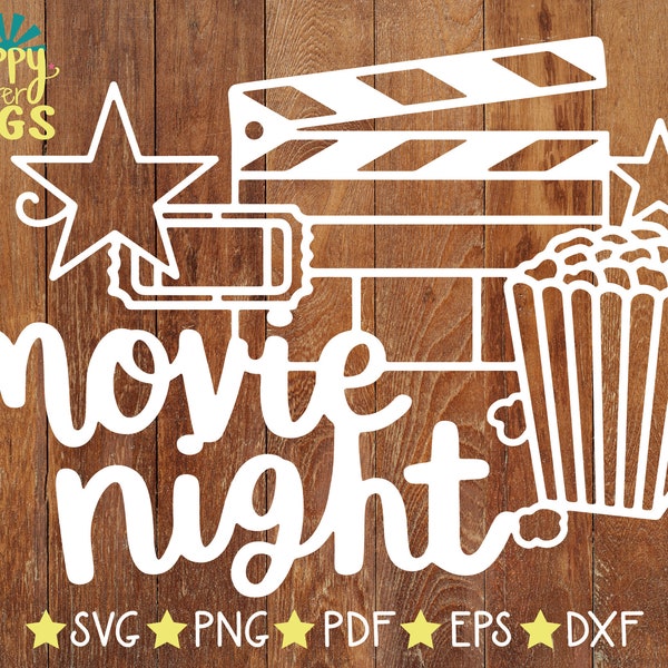 Movie Night SVG, Film Svg, Cinema SVG, Scrapbook Title Cut File, Movie Frame Printable, Backable SVG, Papercut Template, Clapper Board Svg