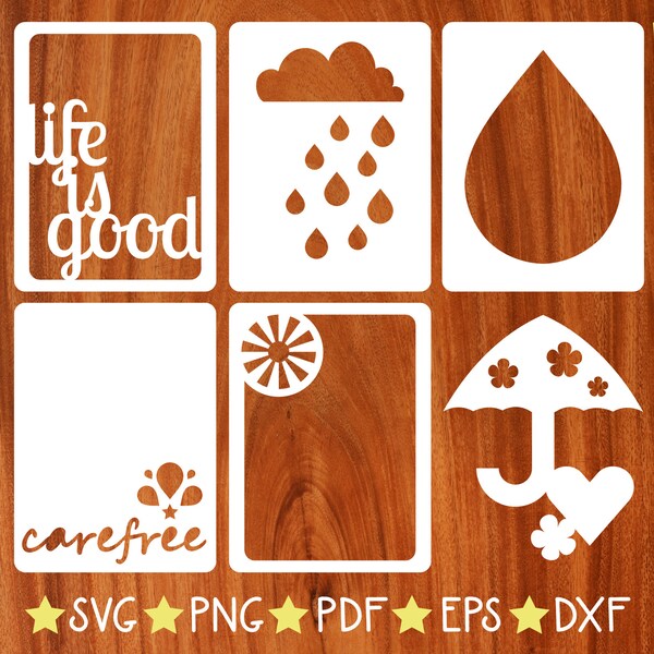 Rain Themed SVGs, Die Cut Cards, 6 Shapes Included, Scrapbooking SVG, Cardmaking, Raindrop Card, Cloud SVG, Umbrella Cut File, Life Is Good