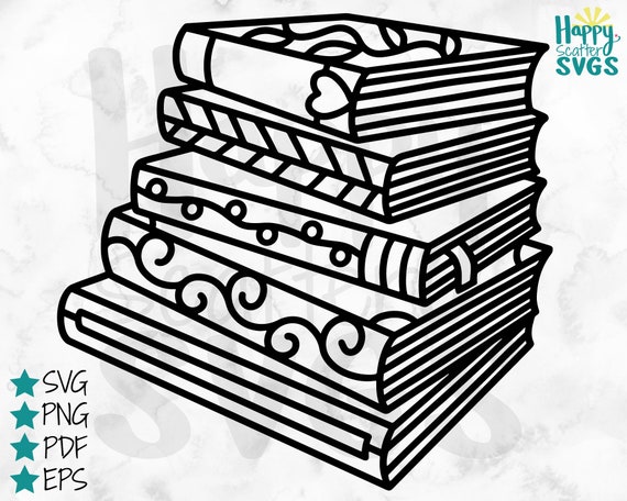 Stack Of Books Svg Book Cut File Library Svg Tote Bag Svg Etsy