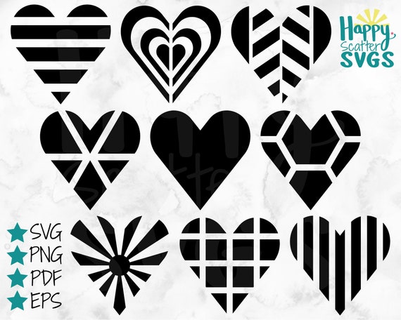 Geometric Hearts Svgs 9 Shapes Included Valentine S Cut Etsy