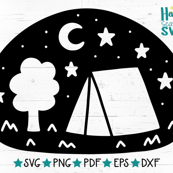 Tent Night Sky Background SVG, Camping Cut File, Outdoor Adventure PDF, Camp T-Shirt Svg, Camper Png, Garden Holiday File, Wall Decal Svg