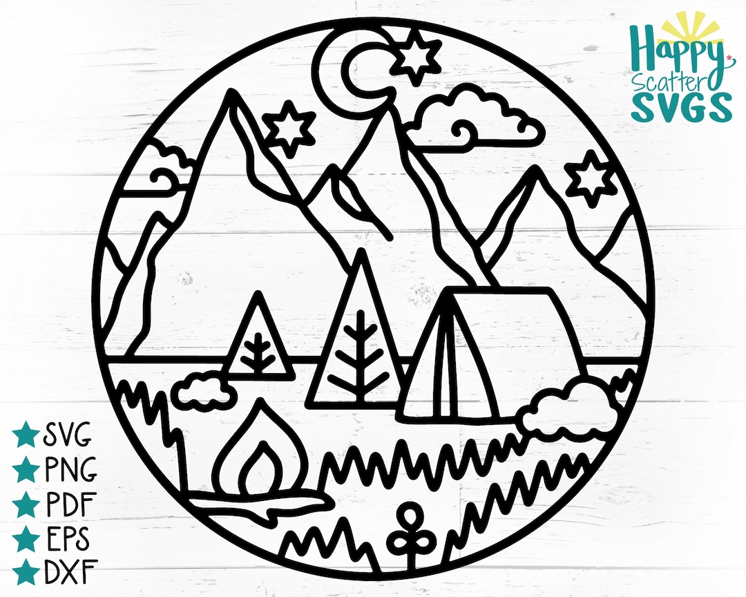 Camping Mountains Circle SVG, Camping Cut File, Tent SVG, Camping T ...