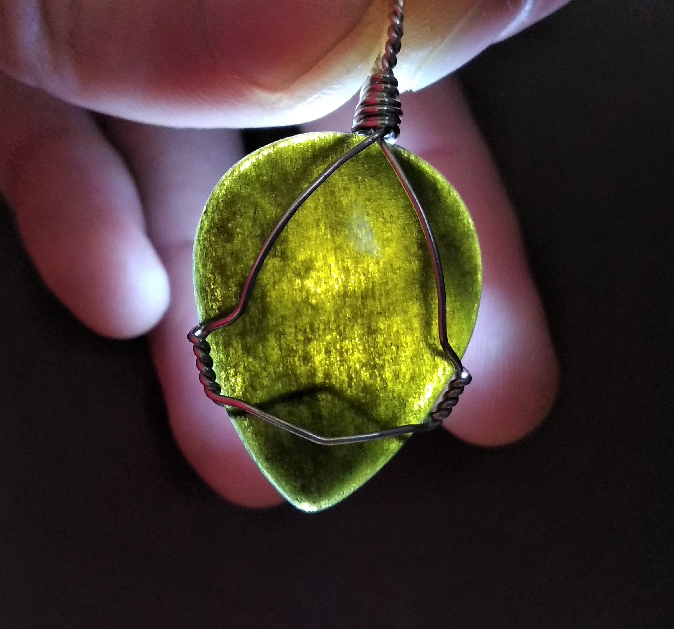 Silver sheen Obsidian pendant Wire wrapped Sterling Silver Etsy