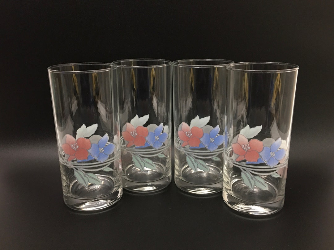 Vintage Drinking Glasses Pink And Blue Floral Drinking Glass Etsy