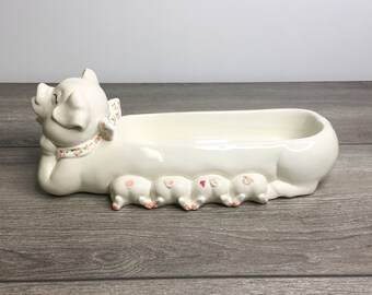 Vintage Fitz and Floyd Mother Pig and Piglets Dish, Trinket Dish, Catch All, 1983 Fitz and Floyd