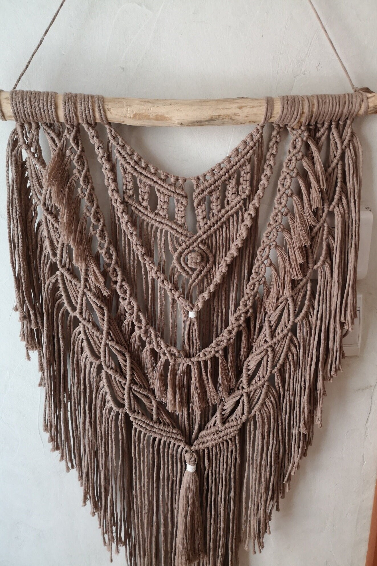 Macramé Marron Clair , Tenture Murale en Macramé, Décor Boho, Bohème, Wall Hanging