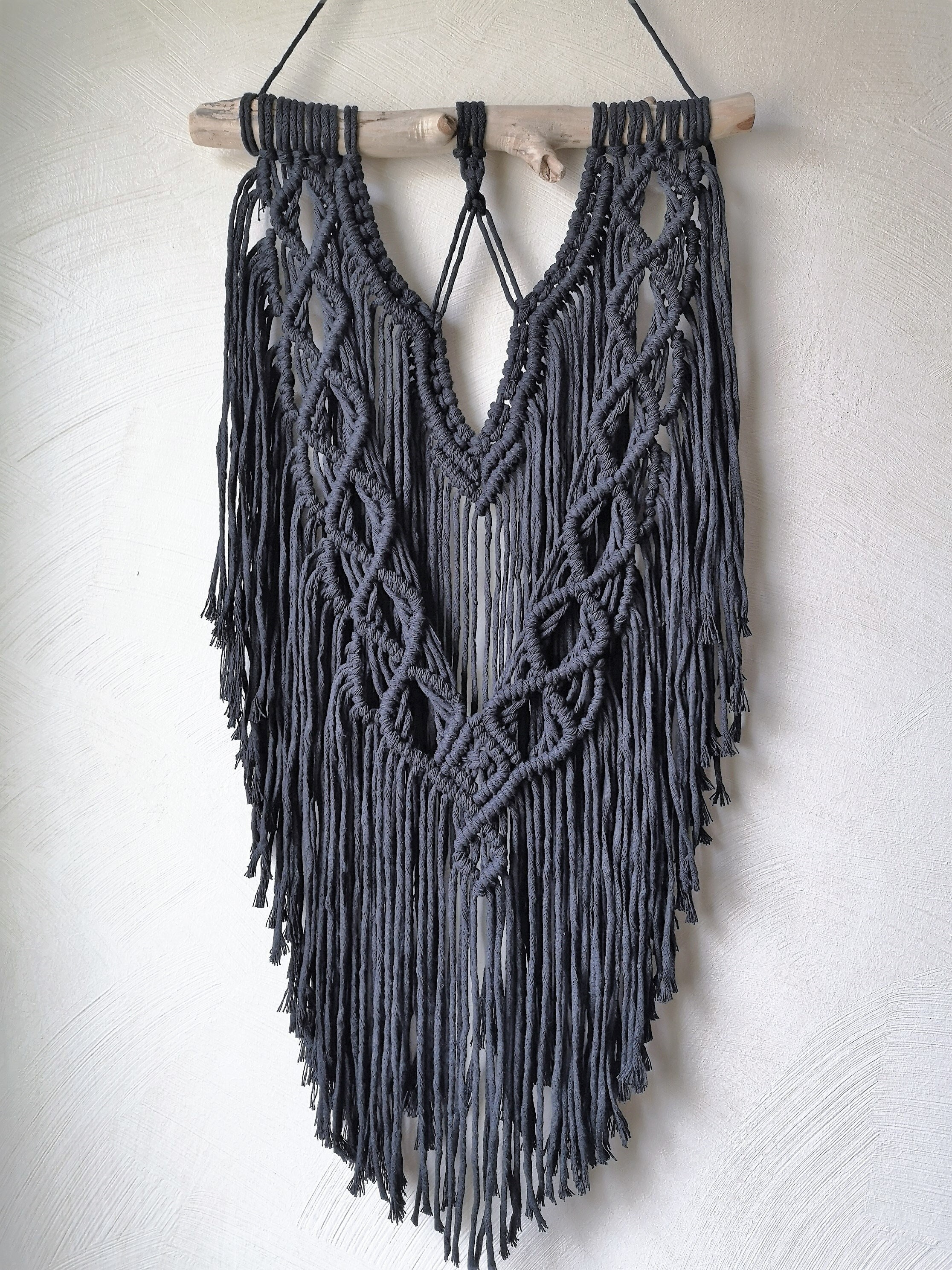 Macramé Noir Tenture Murale, Décor Boho, Bohème, Suspension Murale