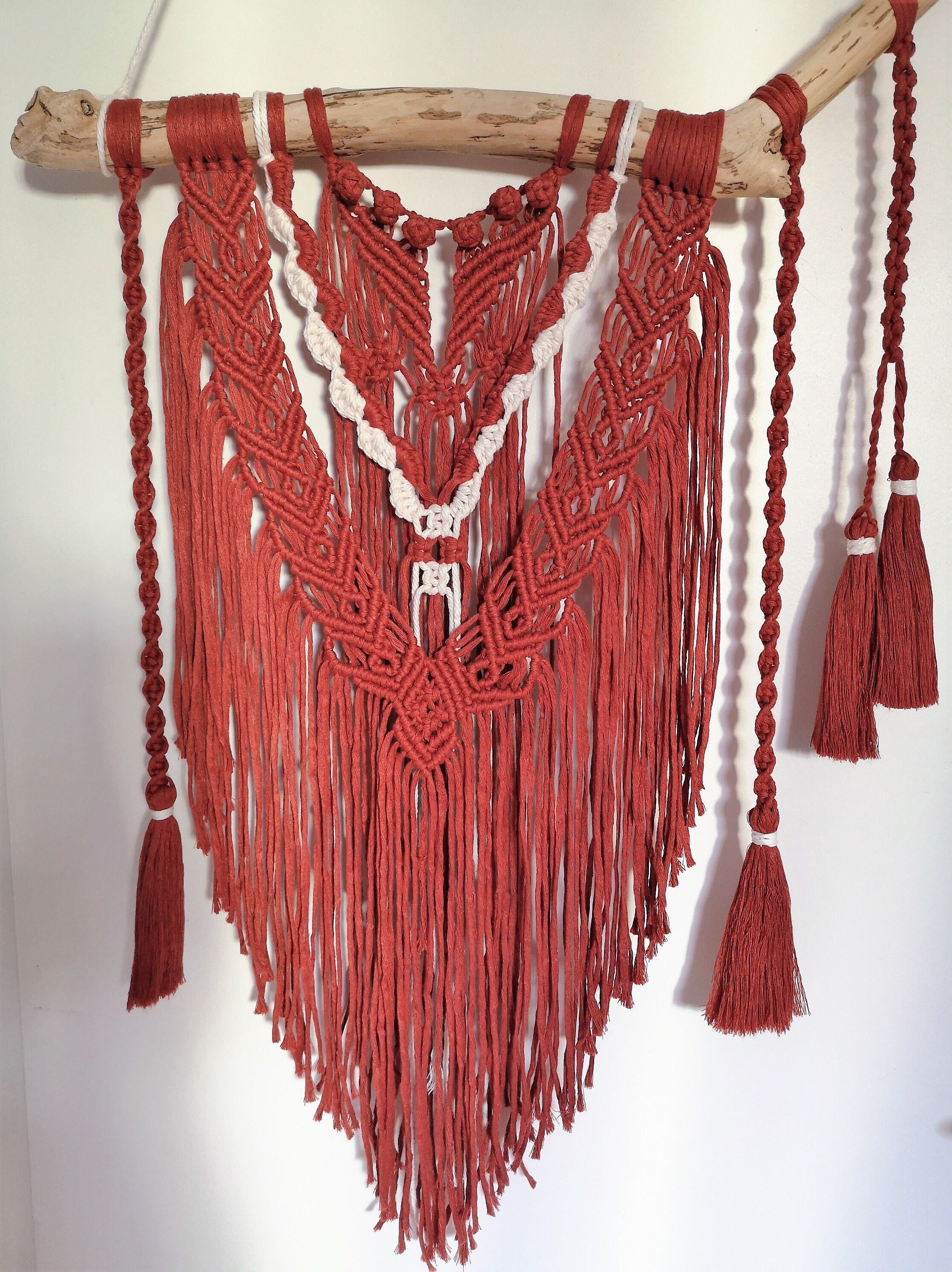 Macramé Terracotta , Tenture Murale en Macramé, Décor Boho, Bohème