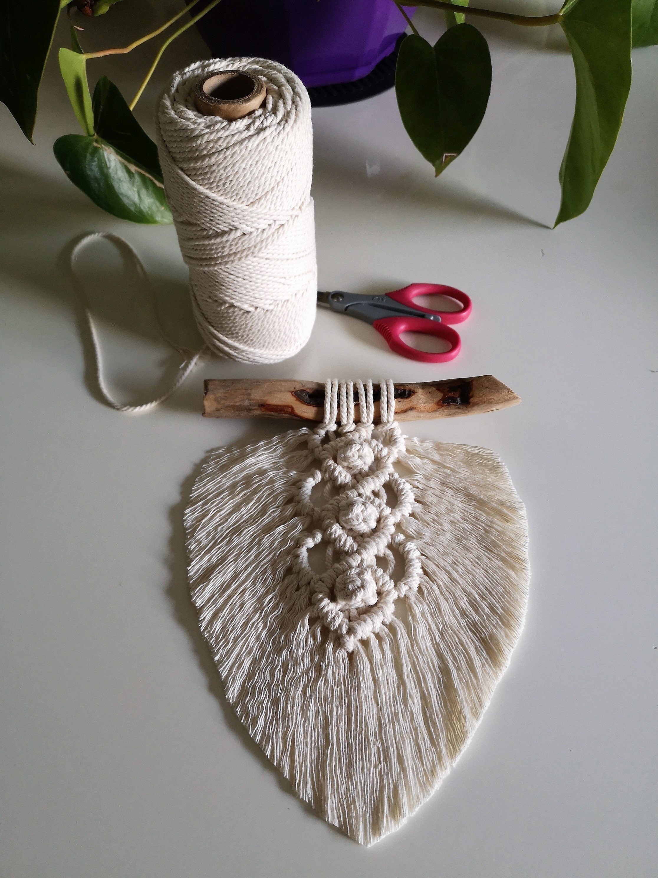 Plume en Macramé, Décoration Murale, Bohème, Suspension Feather