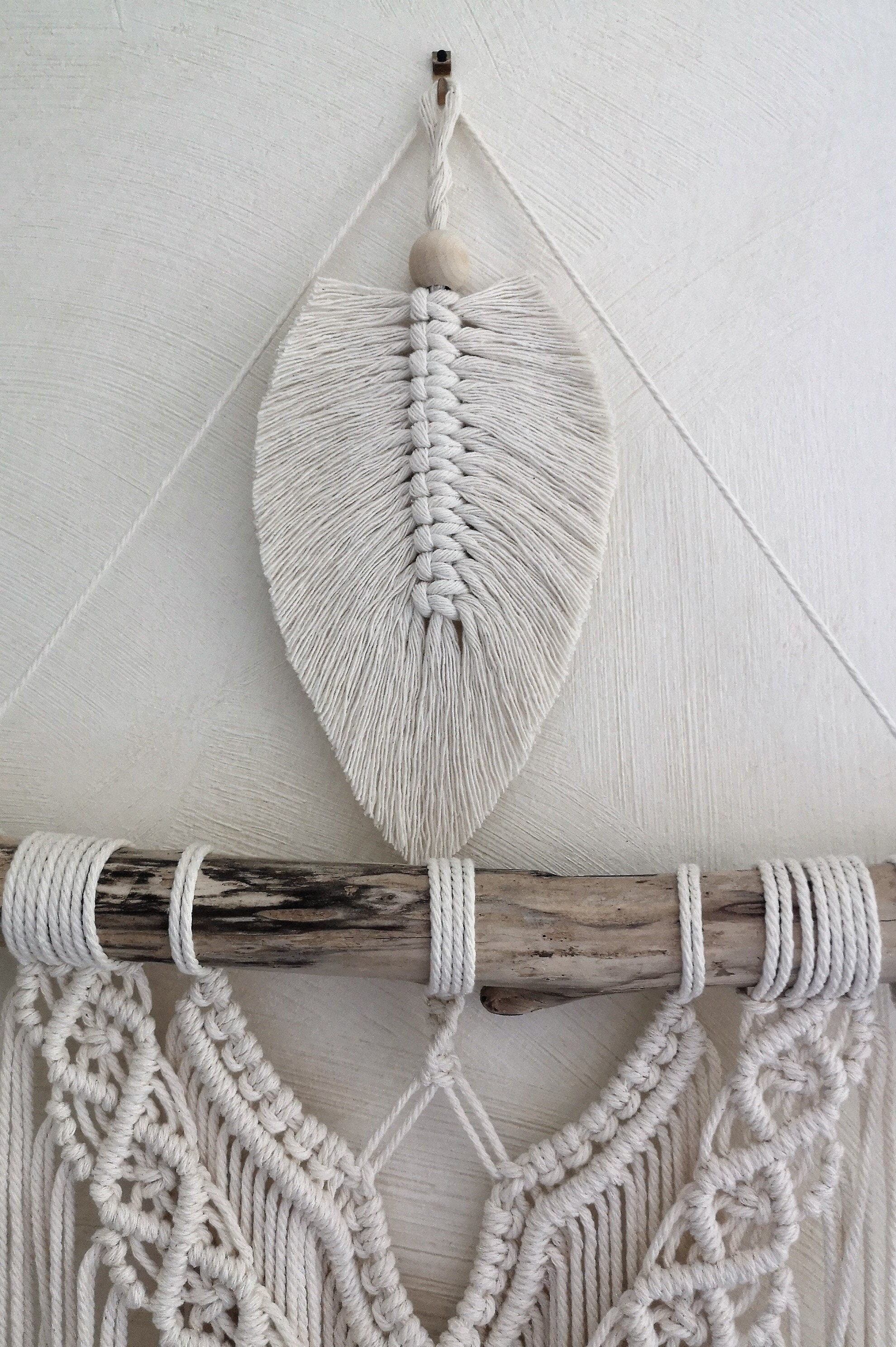 Plume Macramé Beige, Bohème, Décoration Murale, Suspension Feather