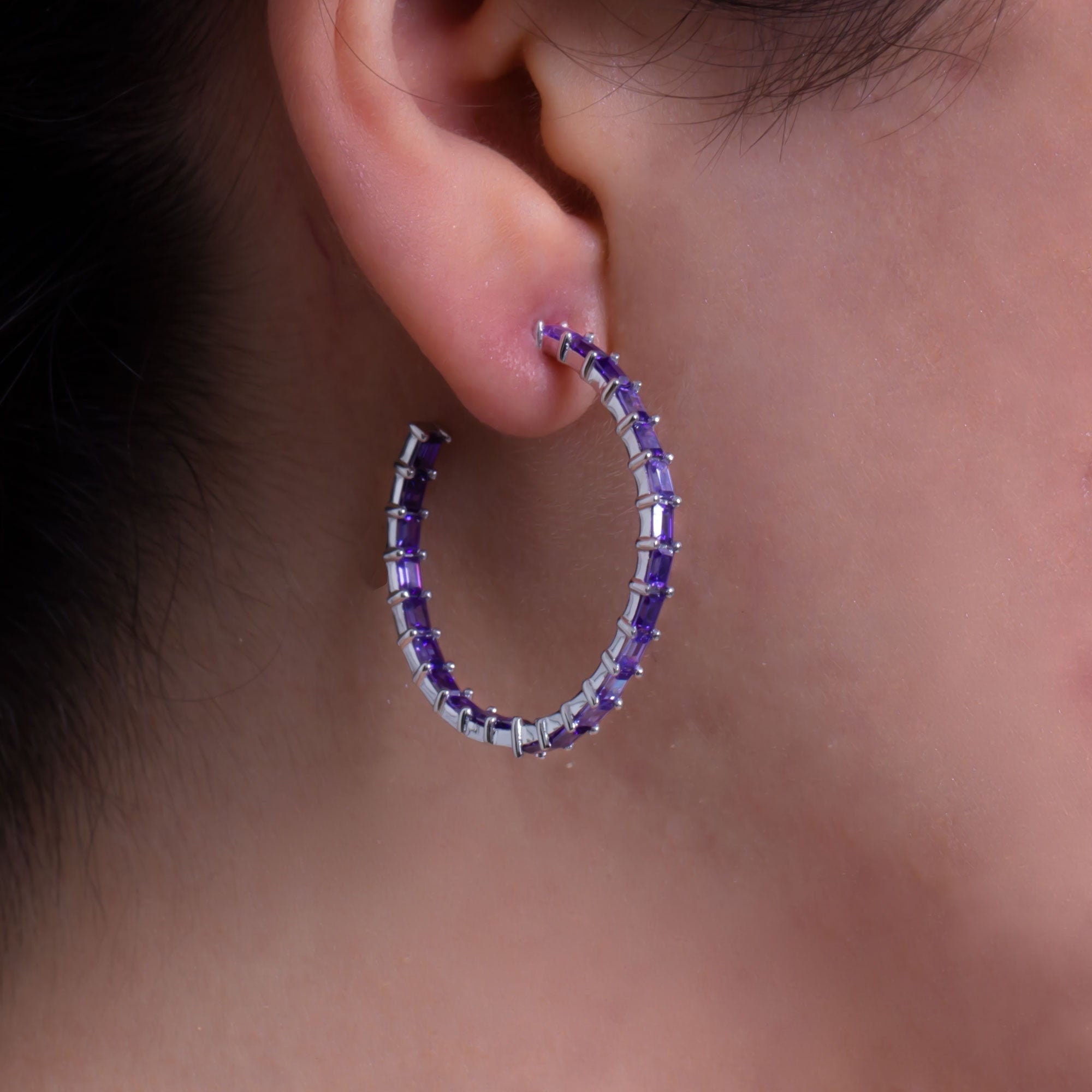 Baguette White Earrings Baguette Jewelry Hoop Earrings 3x2mm Baguette White Cz 925K Sterling Silver Earrings 14K /& 18K Solid White Gold