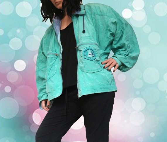 Vintage Sport Wind Jacket Teal Turquoise Purple U… - image 1