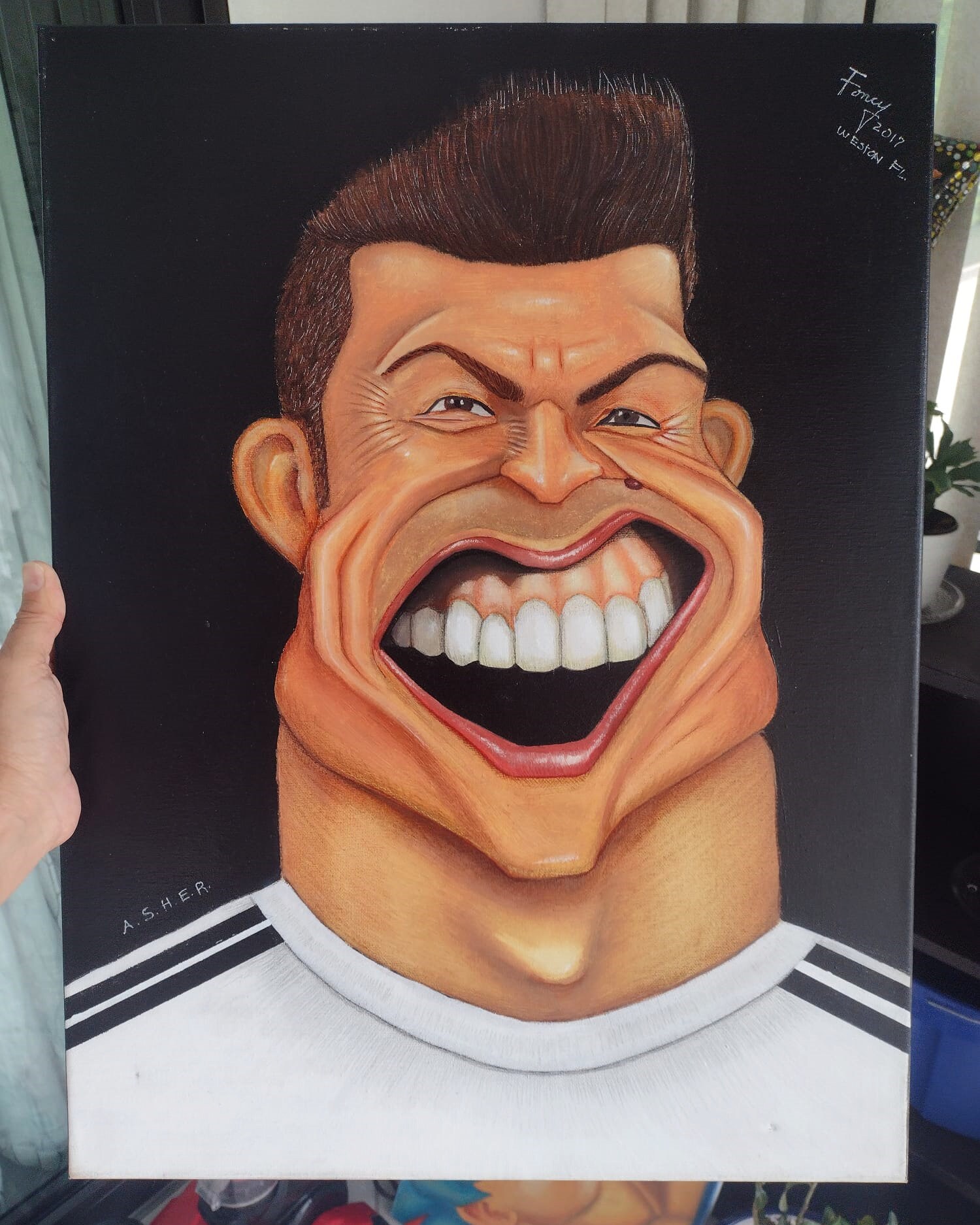 Original 1/1 and Funny CRISTIANO RONALDO CR7 Artwork Hand Drawn With