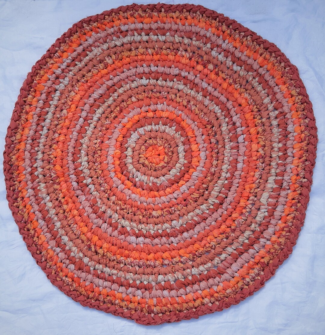 Crochet Rag Rug Tangerine Dream Recycled Rug Colourful Handmade Etsy UK