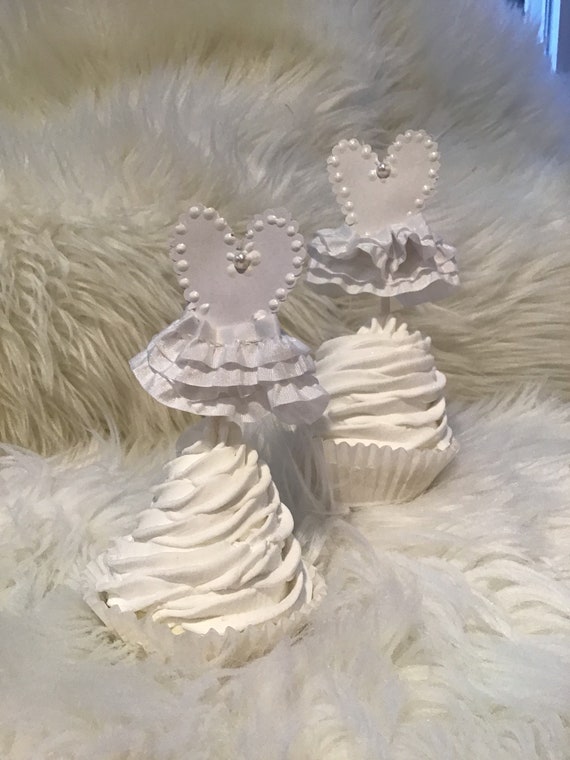 White Bridal Dress Cupcake Topper Etsy