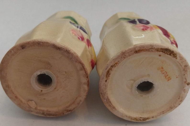Vintage Collectible Ridged Ceramic 3-D Hand-painted Fruit Salt Pepper Shakers made in Japan