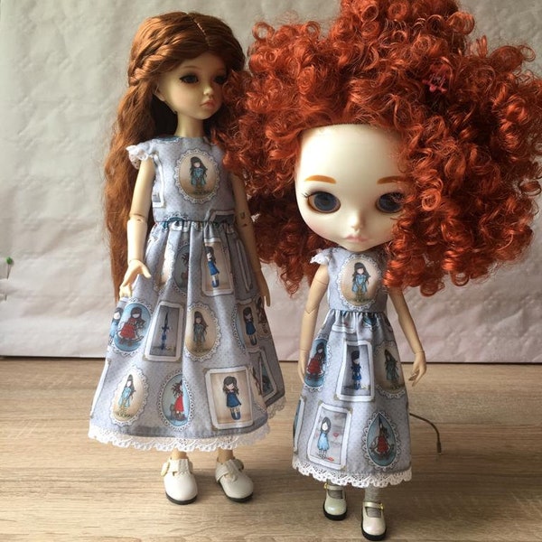 Dress for Blythe or Iplehouse KID 1/6 BJD Pullip Dolls clothes Doll clothing Summer dress for dolls Printed dress