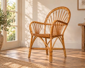 Vintage Bamboo Armchair | Fan-Back Cane Conservatory Chair | Forgotten Chair #005