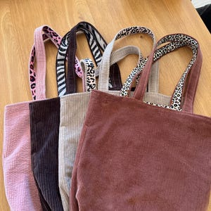 Tote bag  en velours cotelé doublé coton savane / sac cabas velours