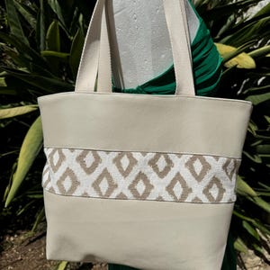 Sac cabas simili cuir et tissu, sac shopping, sac lycée, sac fourre tout