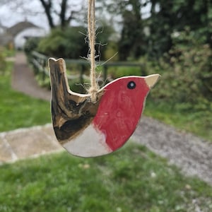 Ceramic Robin Decoration  | Handmade Bird Garden Hanging Ornament | Yard Art | V21 Pottery