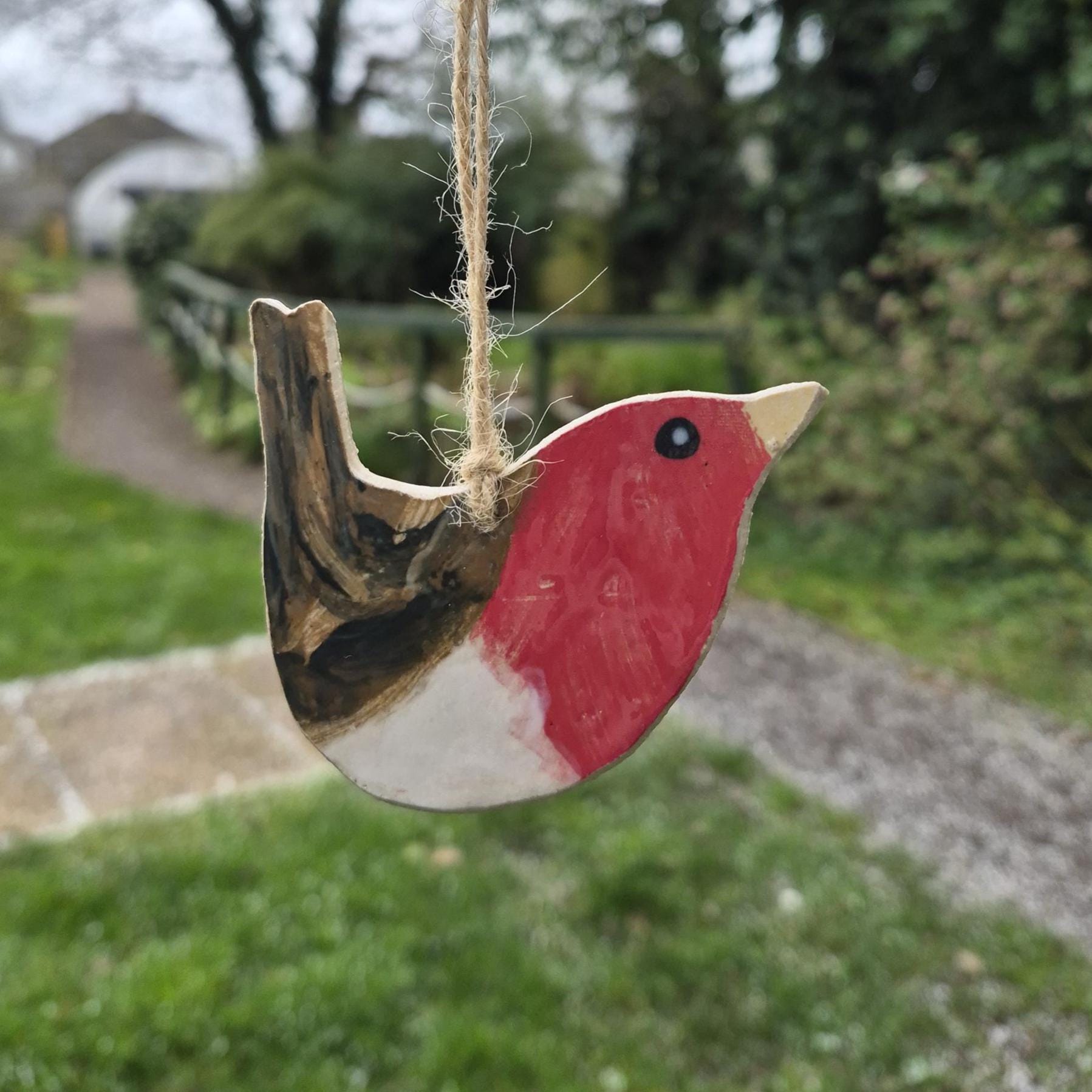 Ceramic Robin Decoration | Handmade Bird Garden Hanging Ornament