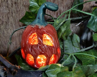 Pumpkin Light | Jack o' lantern | Halloween Ornament | Made in Wales | V21 Pottery