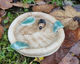 Ceramic Hedgehog Bowl | Garden water Bath | Handmade in Wales | V21Pottery