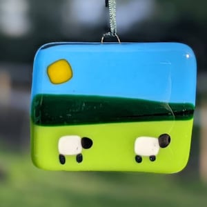 Fused Glass Sheep Decoration | Welsh Gift | Wales | Cymru | Handmade in Wales | V21 Pottery