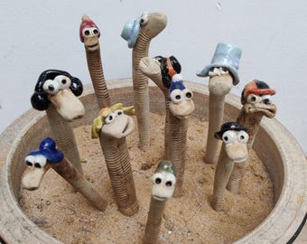 Ceramic Worm | Garden Art | Pot Ornament | V21 Pottery | Handmade in Wales