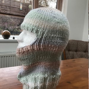 Hand Knitted Balaclava Helmet Hat in shades of Pastel Blue, Green, White and Orange / Balaclava Helmet/ Ski or snowboard balaclava