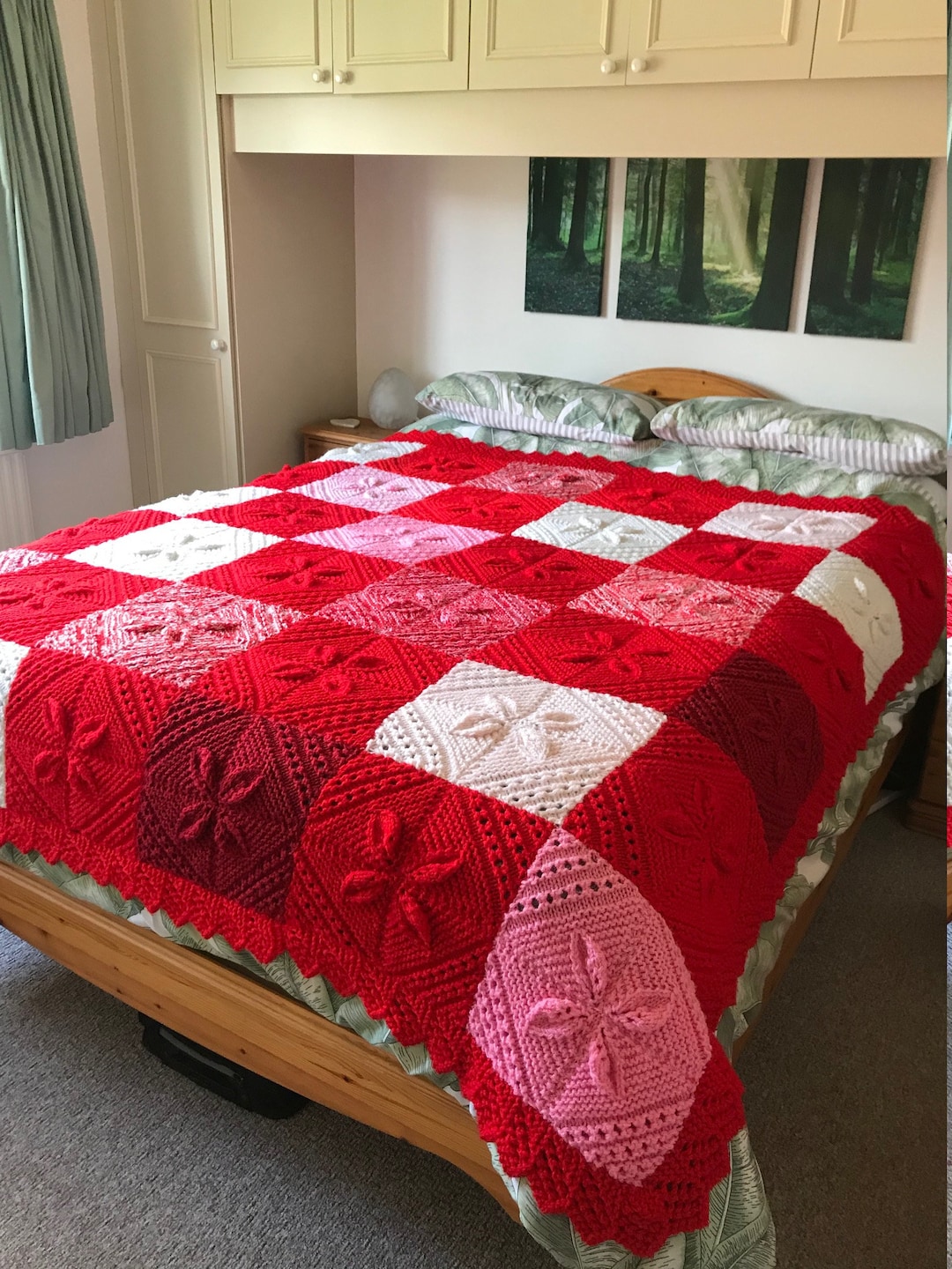 Hand Knitted Bed Cover Blanket / Hand Knitted Blanket Throw/ Hand