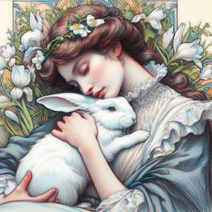 Carte toutes occasions lévrier, lapin, préraphaélite