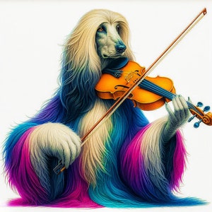 Levriero afgano con violino, levriero, whippet, biglietto di auguri per qualsiasi occasione