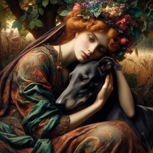 Carte Whippet lévrier, préraphaélite toutes occasions