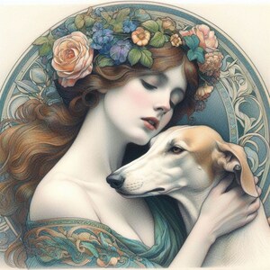 Carte Whippet lévrier, préraphaélite toutes occasions